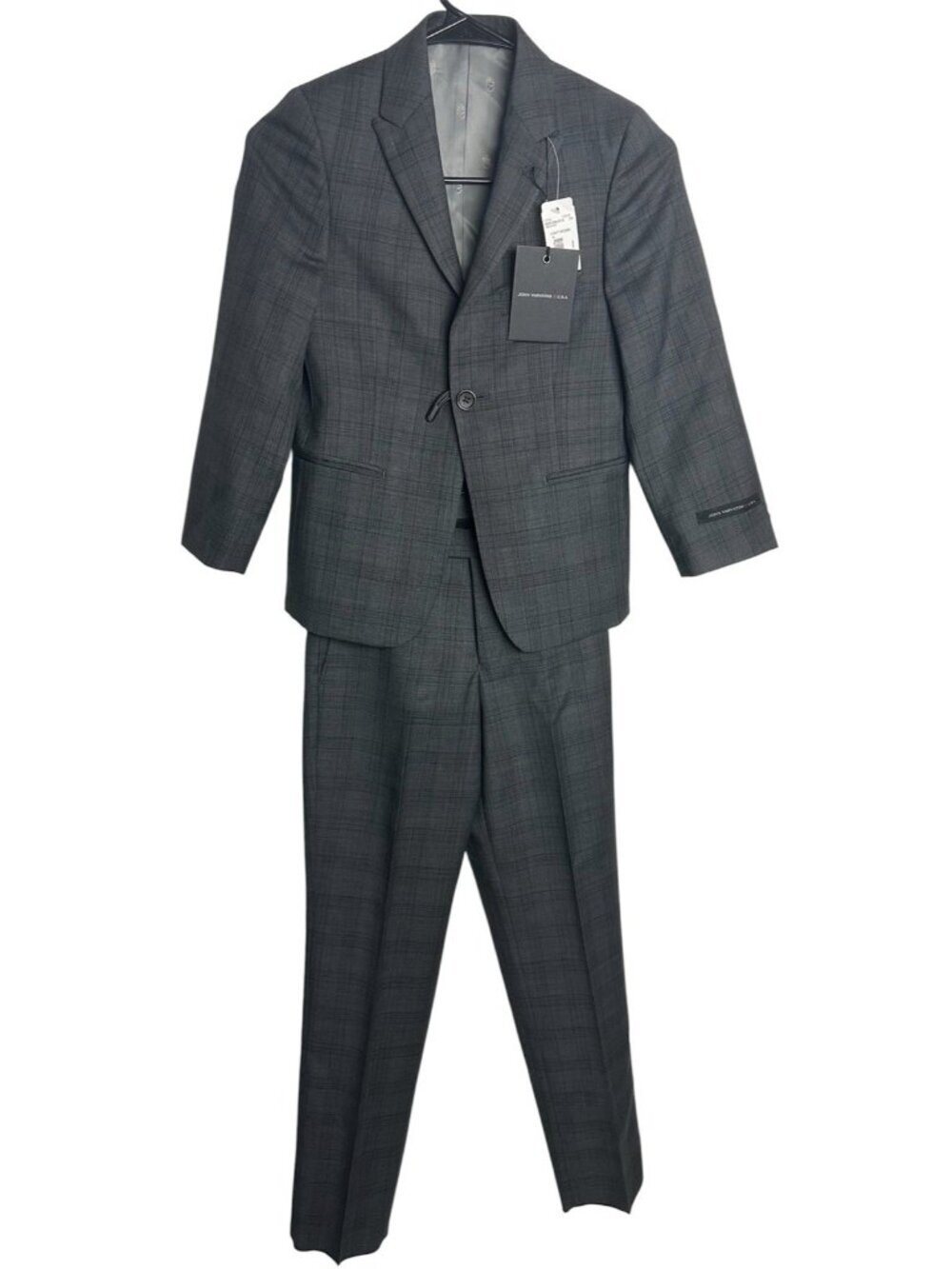 John Varvatos USA Boys 2-Pc Suit 8R 100% Wool BBENSON Light Brown Plaid NWT